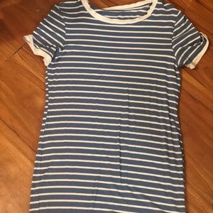 Baby blue and white striped tee shirt dress